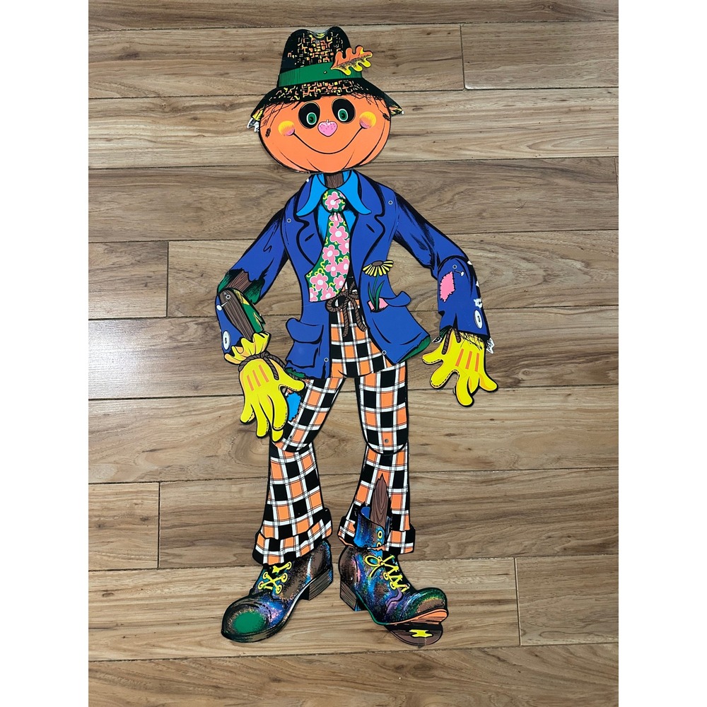 Vintage 1970s Beistle Jointed Scarecrow Diecut Halloween Fall Decor 38''